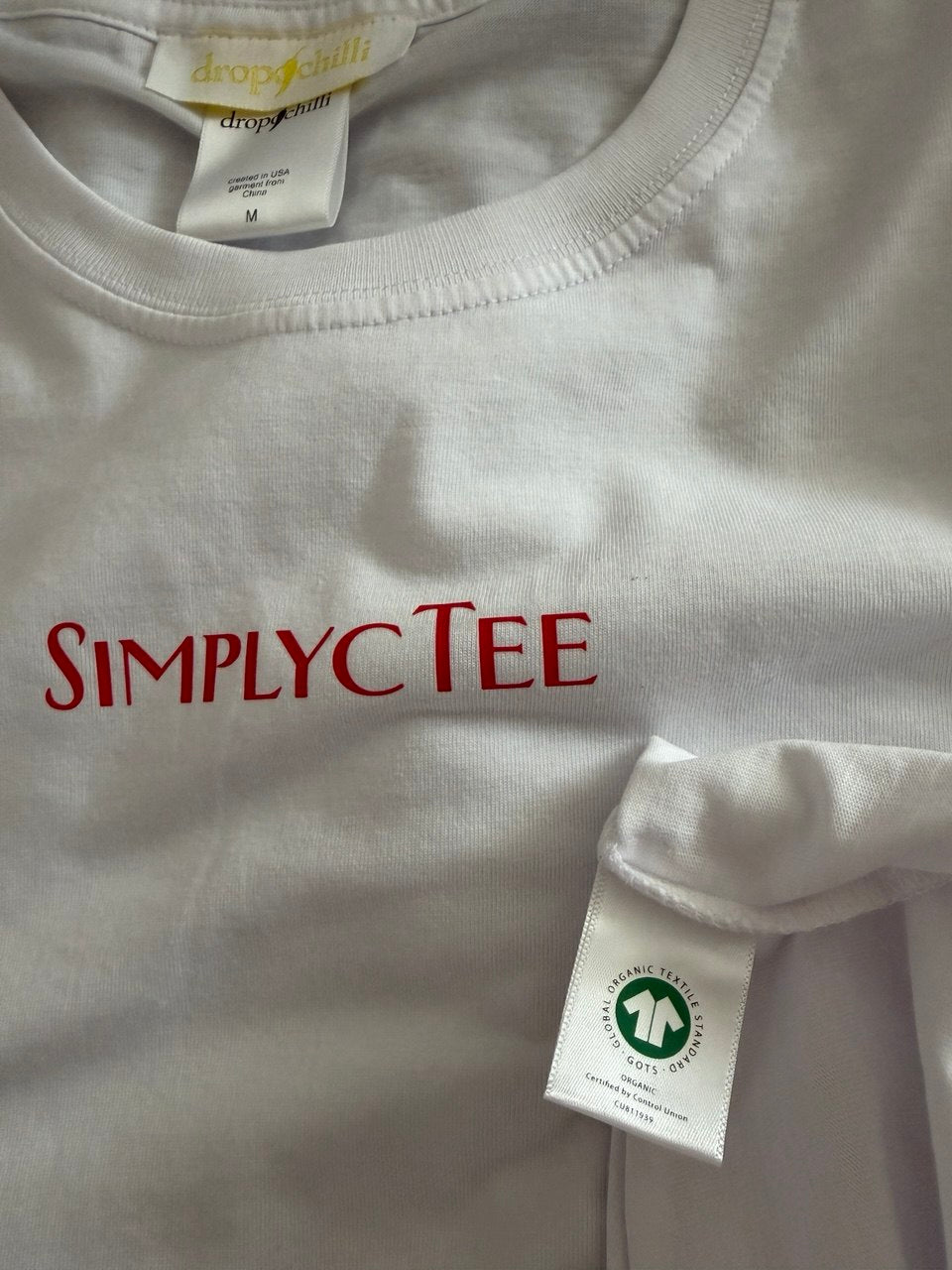 Simplicity Organic White T-Shirt with Red Print