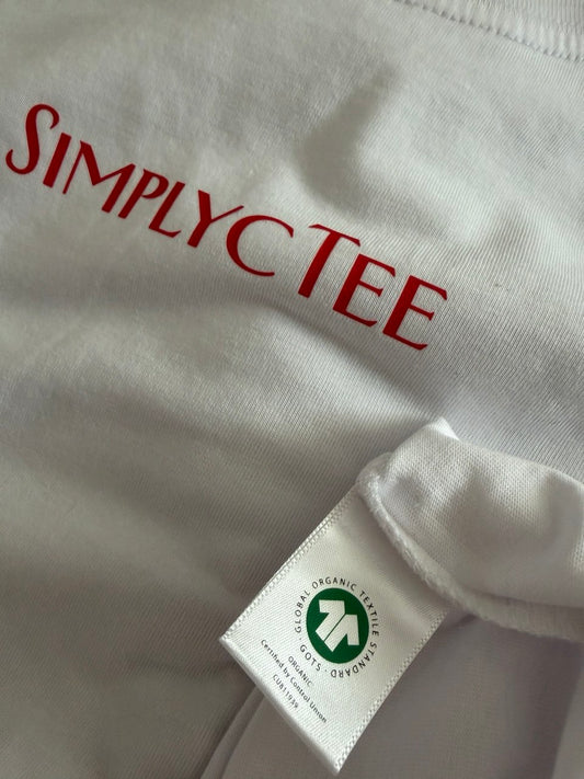 Simplicity Organic White T-Shirt with Red Print