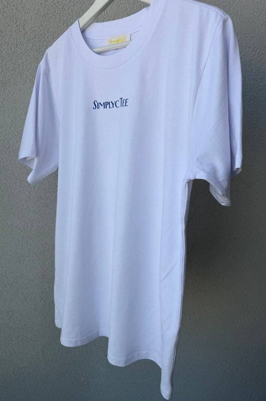 Simplicity Classic White T-Shirt with Blue Print